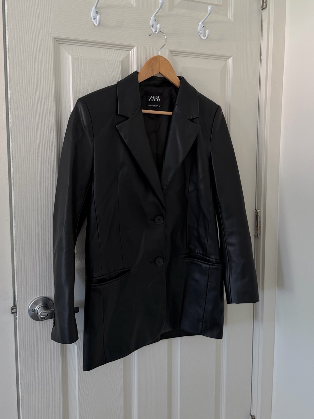 ZARA Black Faux Leather Blazer